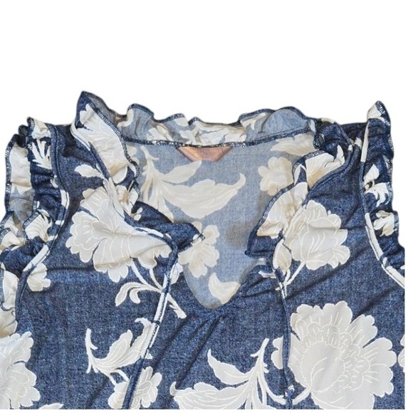 Floral Sleeveless Dress Womens Size L Ruffle Neck Beach Summer Casual - Picture 1 of 4